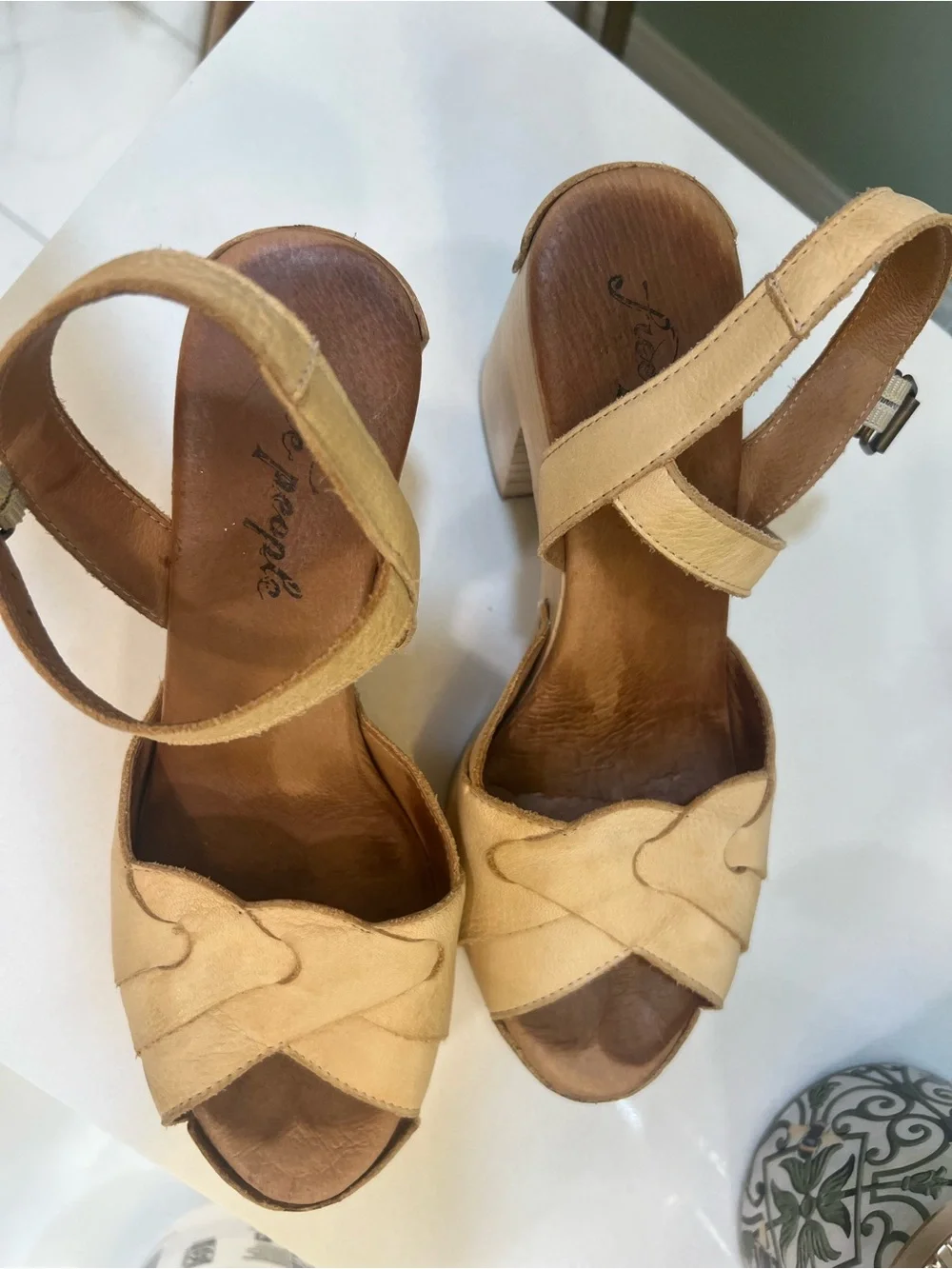 Free People Women’s Beige Leather Platform Sandals